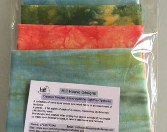 Hand-dyed cotton patchwork fabric, fat eighth textures