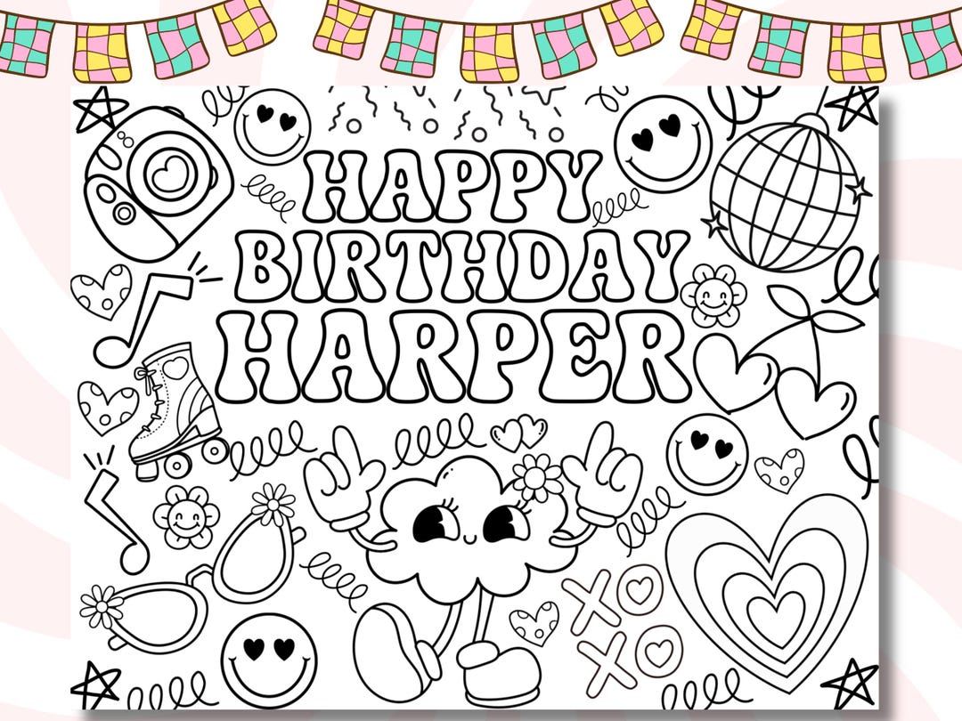 Personalized Groovy Birthday Coloring Printable Placemat - Etsy