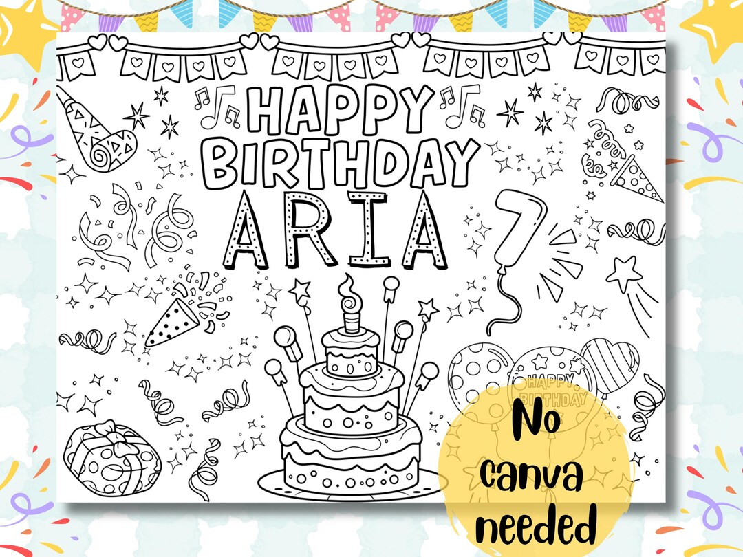 Personalized Birthday Coloring Placemat, Custom Kids Party Activity ...