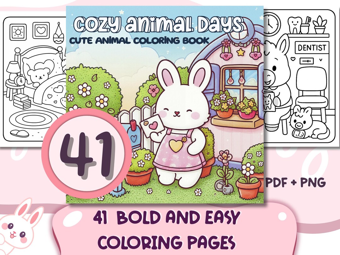Bold and Easy Cozy Animals Coloring Book | 41 Kawaii Relaxing Pages PDF ...