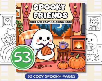 Bold and Easy Cozy Halloween Coloring Book: 53 Spooky Friends Pages (PDF + PNG)