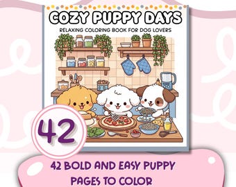 Cozy Animals Coloring Book, 42 Relaxing Dog Themed Pages Instant Download