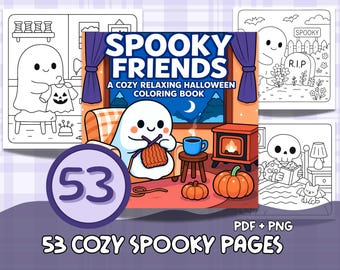 Bold and Easy Cozy Halloween Coloring Book: 53 Spooky Friends Pages (PDF + PNG)