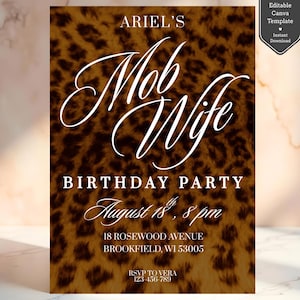 Faire-part d'anniversaire imprimé léopard, fête glamour de la femme de la foule (modèle de toile modifiable)
