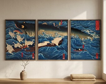 Utagawa Kuniyoshi Sea Monster Ukiyo-e Triptych Wall Art Set