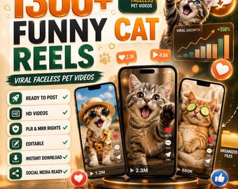 1300+ Funny Cat Reels Bundle | Viral Faceless Pet Videos for TikTok, Instagram & YouTube Shorts | PLR MRR | Instant Download