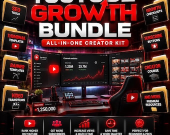 YouTube Growth Bundle | Ultimate Creator Kit, SEO Tools, Channel Templates, Video Assets & Digital Download