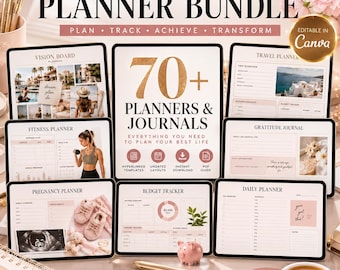 All-in-One Digital Planner Bundle | Canva Editable Planners, Journals, Trackers (Digital Download)