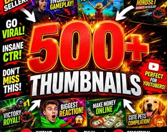 500+ YouTube Thumbnail Templates PSD | Editable Photoshop Pack for Gaming, Vlogs, Business | Instant Download