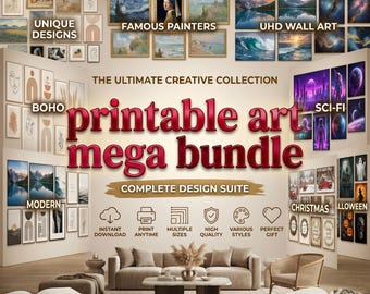 Mega Printable Art Bundle | 5000+ Wall Art Prints | 300 DPI Posters, Boho, Vintage, Minimalist & Landscape Decor | Digital Download