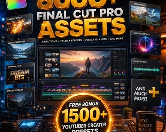 8000+ Final Cut Pro Assets Bundle | 1500+ Creator Presets Bonus | Transitions, Titles, LUTs, Overlays & Motion Graphics | Instant Download