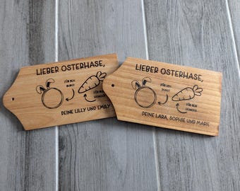 Traktatieplank voor de paashaas - handgemaakt met pyrografie