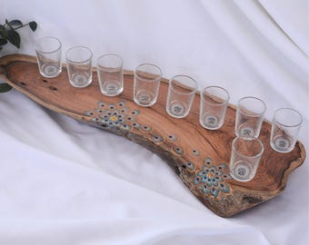 Hanukkah Menorah on Natural Wood, Hand Painted Judaica from Israel, Tree Slice Hanukkiah, Jewish Home Gift, Unique Chanukah Decor