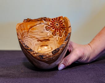 Handmade Natural Olive Wood Bowl, Mandala decorative centerpiece, Rustic wooden Home Decor