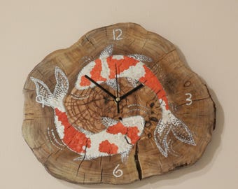 Unique Olive Wood Fish Clock,  Rustic Wall Art for a Cozy Living Space