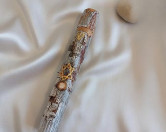 Rustic Wooden Mezuzah Case with Star of David, Natural Bark Wood Mezuzah, Handmade Judaica Home Decor Gift from Israel