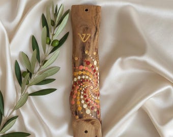 Handmade Guava Wood Mezuzah, Mandala Judaica Art, Jewish Gift From Israel