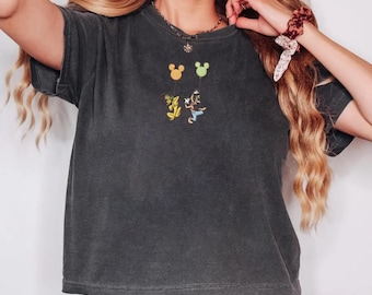Custom Embroidered Mickey & Friends Balloon Crop Top, Retro Disney Boxy Tee, Minnie Mickey Shirt, Disneyland Family Outfit