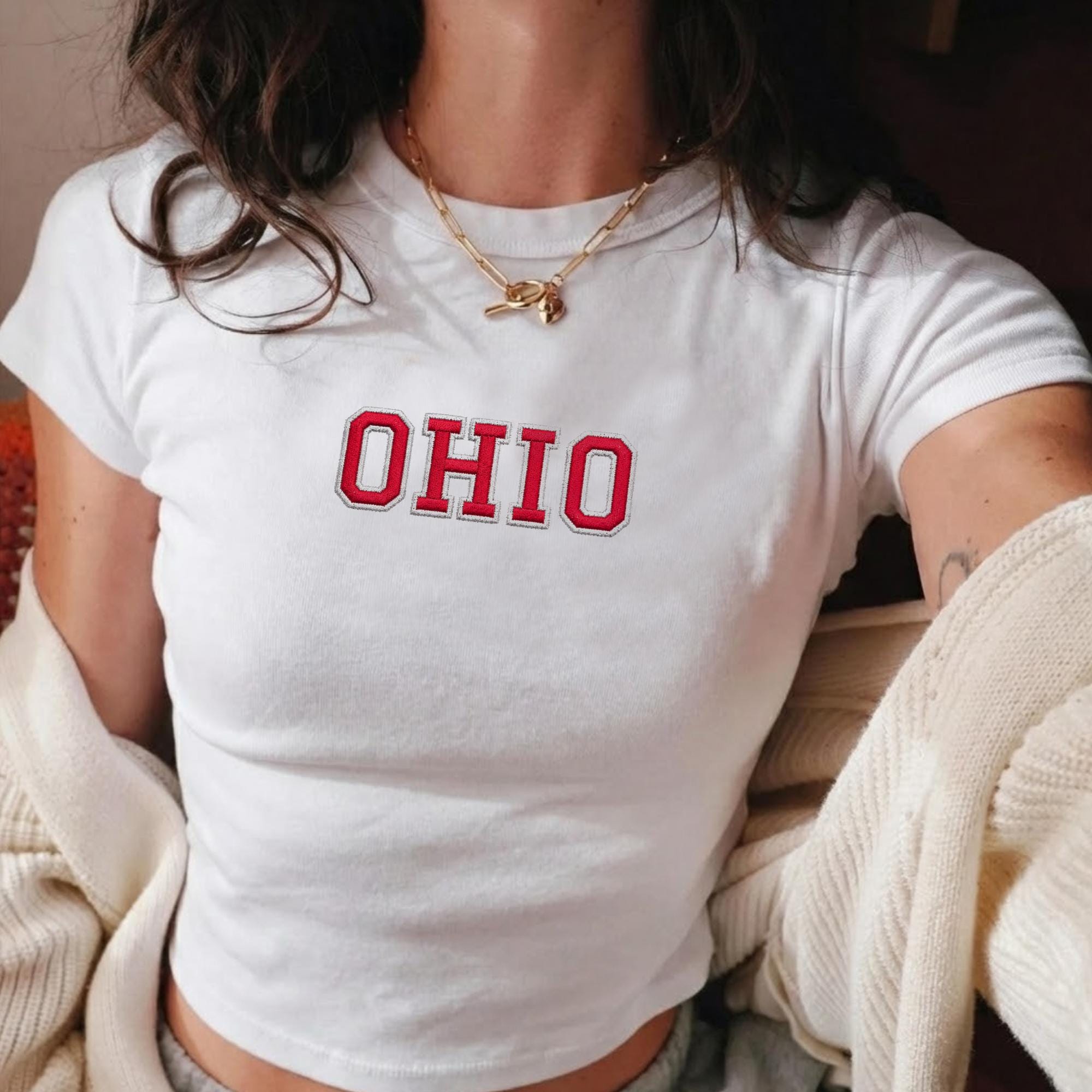 Ohio State Baby Tee, Custom College Embroidered Shirt, Personalized University TShirt, Game Day Tee, Football Fan Shirt, Trendy Sports Tee