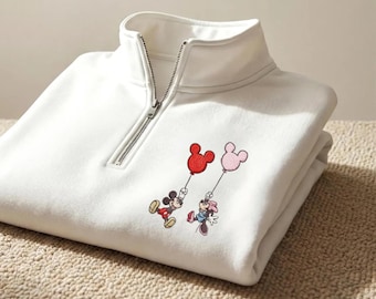 Custom Embroidered Mickey & Friends Balloon Quarter Zip Sweatshirt, Retro Disney Sweatshirt, Disneyland Family Outfit