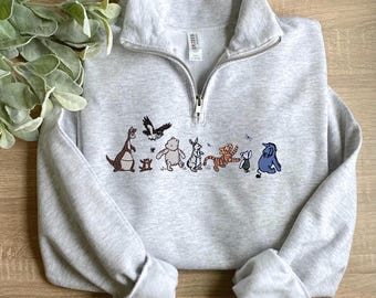 Winnie the Pooh Quarter Zip Sweatshirt, Pooh Friends Embroidered Sweatshirt, Disneyland Trip Outfit