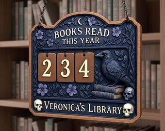 Personalized Wooden Book Tracker Sign, Books Read This Year Raven Dark Academia Counter, Custom Library Reading Tracker Gift for Book Lovers