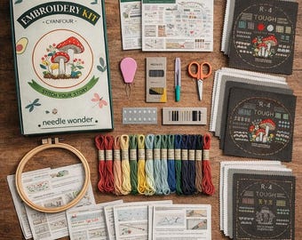 Kit de bordado DIY para principiantes: aprende 38 puntadas en 4 etapas, instrucciones paso a paso y guía en video. Kit de manualidades completo para regalar.