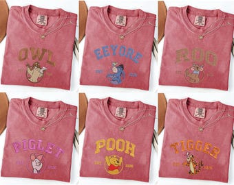 Winnie the Pooh Friends Embroidered Shirt, Cute Pooh Tigger Piglet Eeyore Disney Tee, Family Trip Outfit