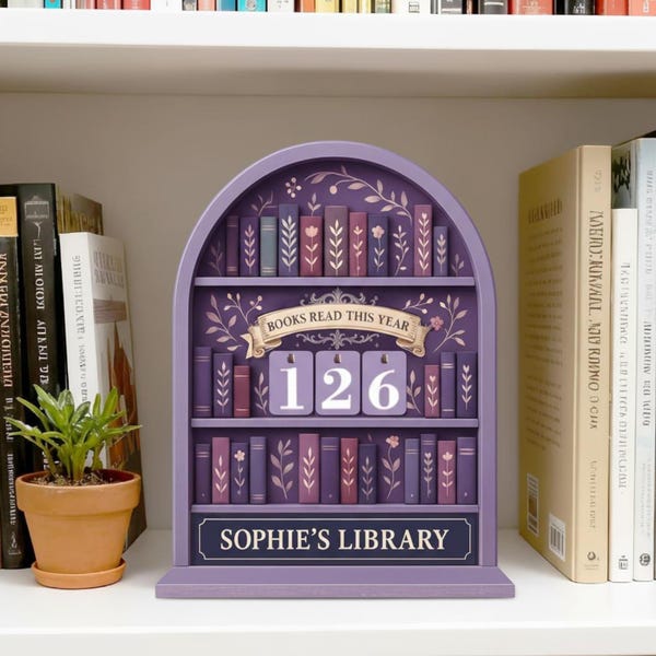 Personalized Books Read This Year Tracker, Wooden Reading Goal Counter, Book Shelf Decor, Library Tracker Sign, Unique Gift for Book Lovers