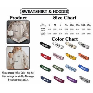 K&ouml;nnte beinhalten: Eine Gr&ouml;&szlig;en- und Farbtabelle f&uuml;r Sweatshirts und Hoodies. Die Tabelle enth&auml;lt Gr&ouml;&szlig;enangaben in Zoll, von S bis 5XL. Farboptionen sind Schwarz, Wei&szlig;, Rot, Sand, Asch, Orange, Gold, Hellrosa, Hellblau, Royal, Wald, Milit&auml;r, Marine, Burgunderrot, Lila und Sportgrau.