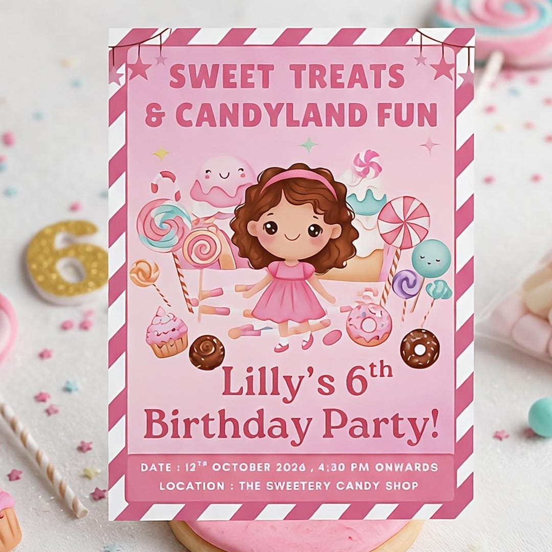 Candy Land Birthday Invitation, Sweet Treats Candy Party Invite, Girl ...