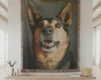 Custom Pet Photo Woven Blanket, Personalized Dog Blanket Gift, Pet Memorial Keepsake Throw for Dog Lovers Home Decor