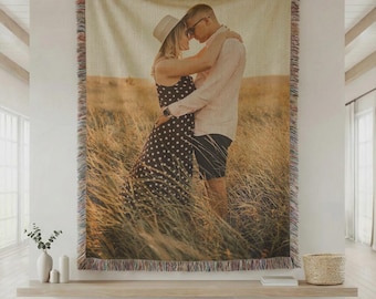 Custom Photo Woven Blanket, Personalized Couple Picture Blanket, Anniversary Wedding Gift Romantic Throw for Home Decor