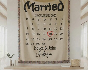Personalized Wedding Blanket Custom Date Woven Blanket Anniversary Gift for Couple Married Date Gift Wedding Keepsake Blanket