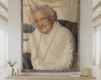 Custom Grandma Photo Woven Blanket, Mothers Day Gift for Grandma, Personalized Nana Keepsake Throw from Grandkids
