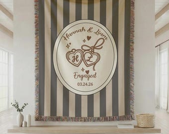 Personalized Engagement Blanket Custom Couple Woven Blanket Engaged Gift Wedding Gift for Couple Bridal Shower Gift Custom Names