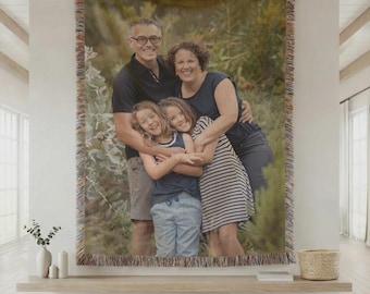 Custom Family Photo Woven Blanket, Personalized Family Blanket Gift, Photo Throw Keepsake for Parents Anniversary Home Decor
