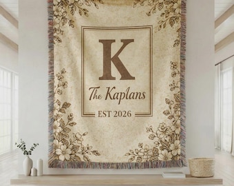 Personalized Monogram Woven Blanket Custom Family Name Blanket Wedding Gift Couple Farmhouse Decor Housewarming Gift Anniversary Gift