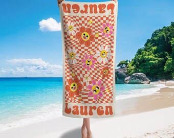Personalized Beach Towel, Bachelorette Party Towel Custom Name, Girls Trip Pool Towel Cute Summer Vacation Gift