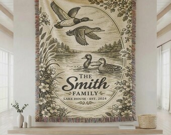 Personalized Woven Blanket Custom Family Name Blanket Lake House Decor Rustic Farmhouse Throw Housewarming Gift Anniversary Gift