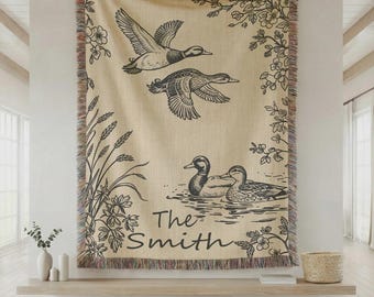 Personalized Family Woven Blanket Custom Name Duck Blanket Lake House Decor Rustic Cabin Throw Housewarming Gift Family Gift