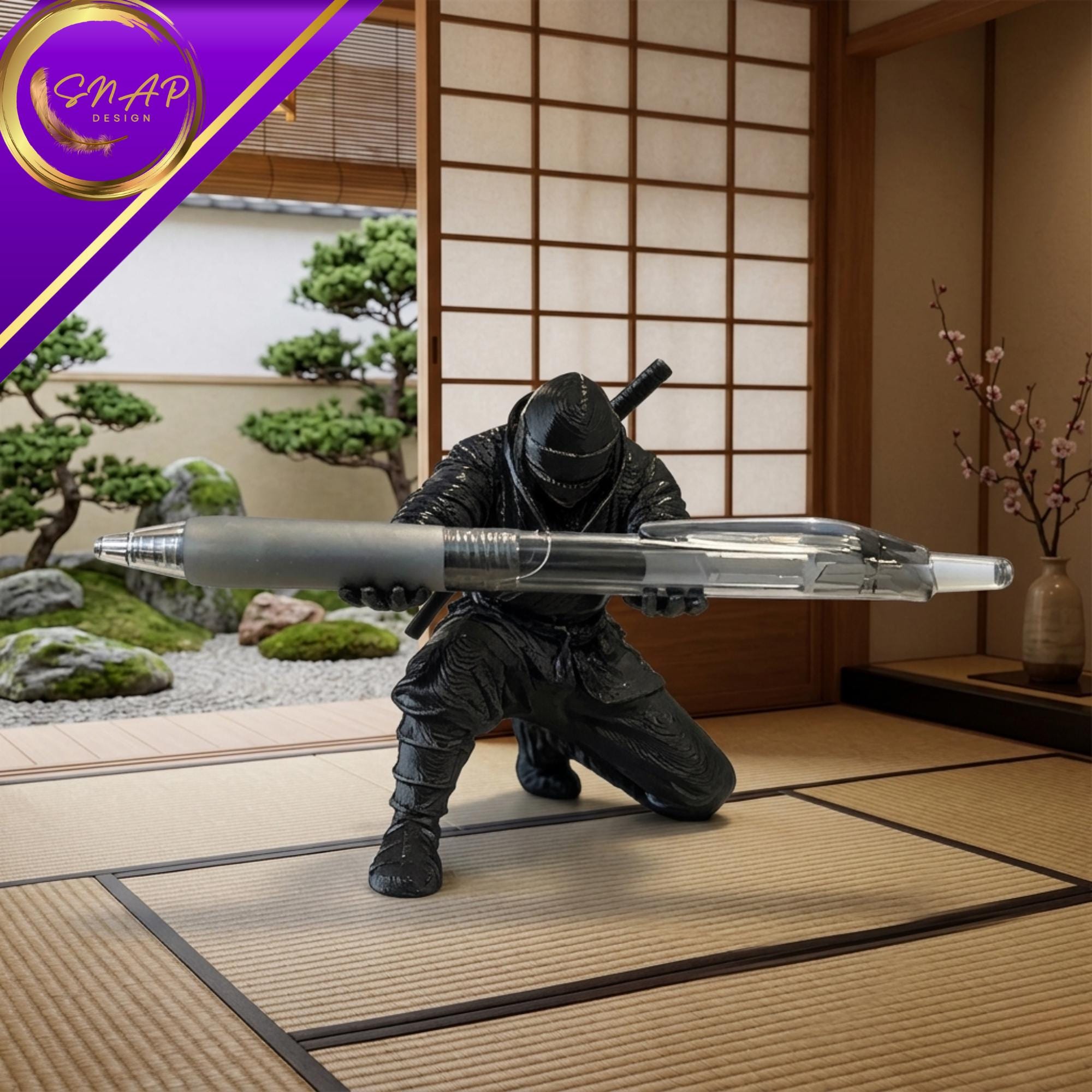 Creative Ninja Pen Holder Figurine, Japanese Samurai Desk Decor