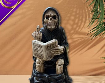 Funny Grim Reaper Toilet Figurine • Gothic Skeleton Bathroom Decor • Dark Humor Resin Statue • Spooky Desk Ornament Gift