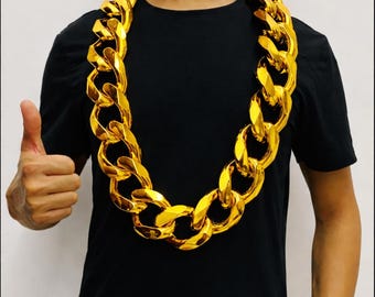 Oversized Gold Chain Necklace, Fake Gold Rapper Chain, Chunky Hip Hop Jewelry, Costume Bling Necklace for Party, Halloween, Pet Chain