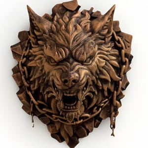 Hand Painted Fenrir-inspired Gothic Wolf Head Wall Decor, Bronze Finish Dark Fantasy Sculpture, Norse Myth Wall Mount Art, Norse Mythology