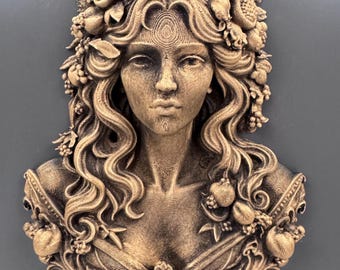 Sculpture murale Perséphone | Buste de déesse grenade | Décoration reine des enfers | Art mural mythologie grecque | Cadeau Dark Academia