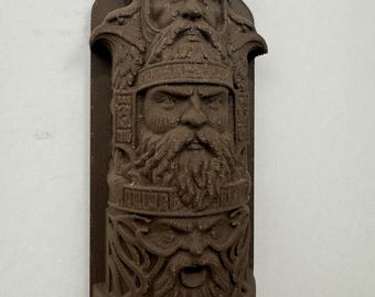 Escultura en relieve de dioses nórdicos, arte de pared vikingo inspirado en Odín, aspecto de madera, decoración del hogar de mitología escandinava.