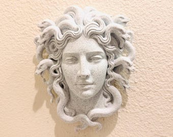 Escultura de pared de Medusa / Decoración de rostro de piedra de diosa griega / Arte de pared mitológico / Estatua de gorgona antigua para el hogar o la oficina