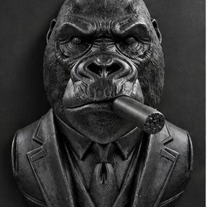 Gorillaväggskulptur med cigarr | Byst av apa av gentleman | Man Cave-kontorsinredning