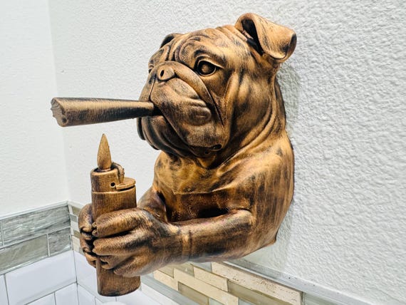 Bulldog Smoking A Blunt Wall Sculpture | Vintage Cigar Dog Gentleman Decor | Unique Bulldog Weed Wall Art | Masculine Home or Office Accent